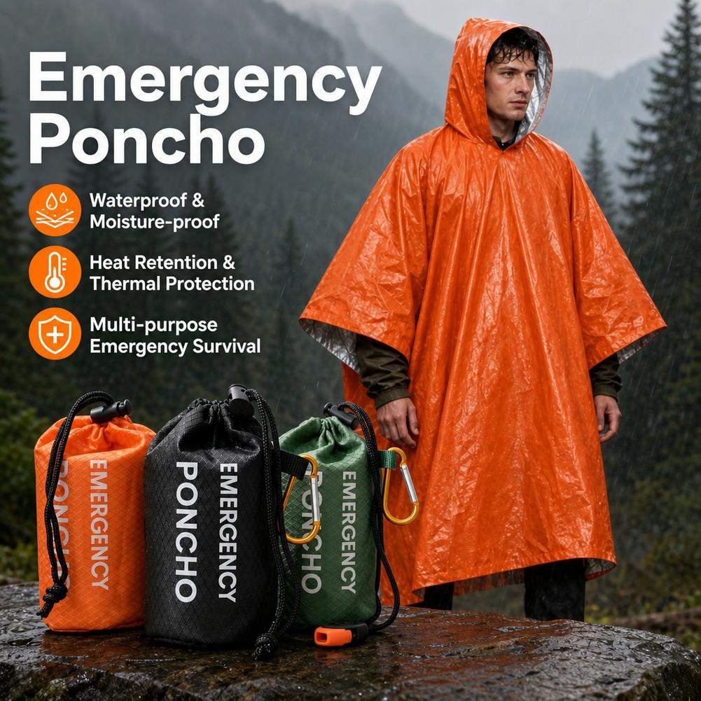 Camping Rain Poncho - Kit de poncho de pluie d'urgence
