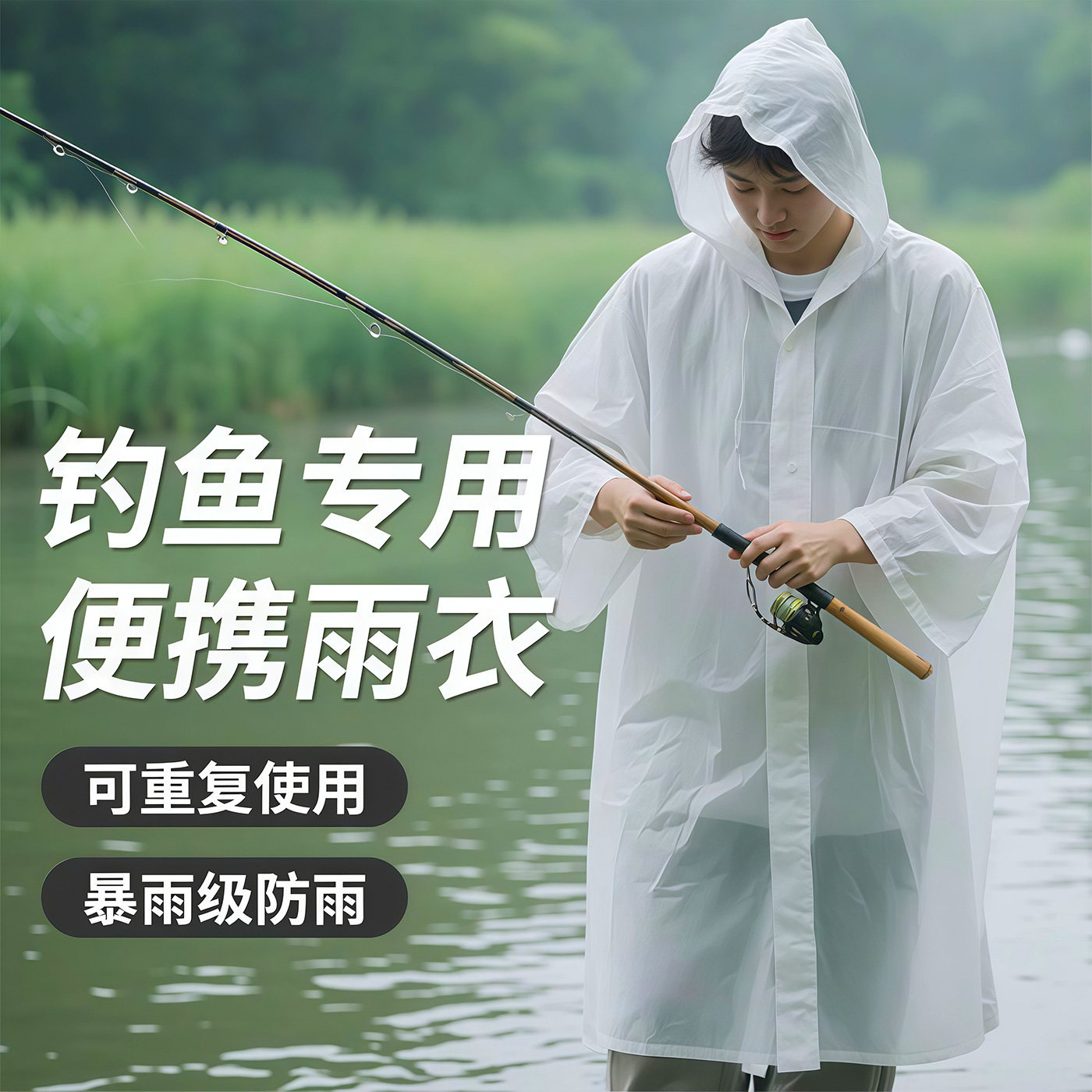 Camping Rain Poncho - Imperméable EVA réutilisable, épais, long, à